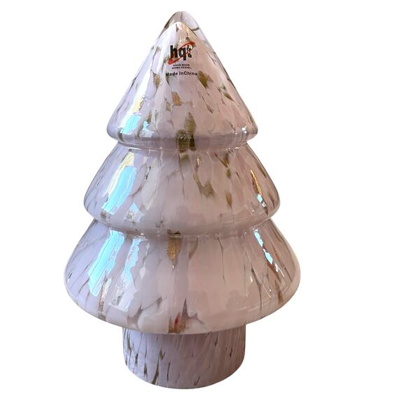 Hand Blown Art Glass CHRISTMAS TREE 9.5in Pastel Pink & White Marbled New - Picture 2 of 15